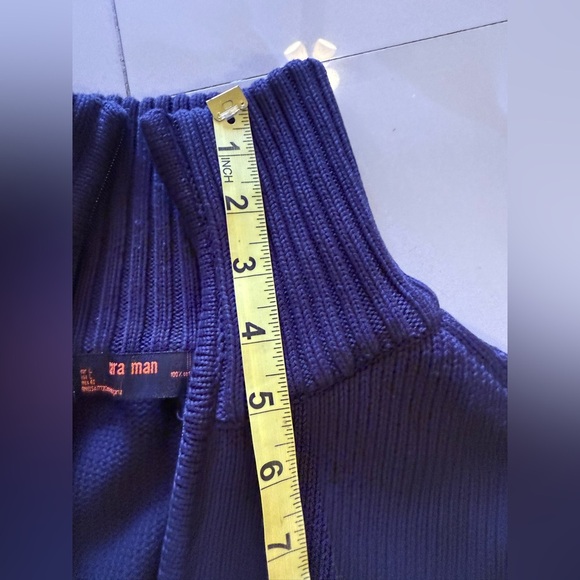 ZARA Man Textured Full Zip Pullover in dark Navy cotton size Large knit - Picture 6 of 16